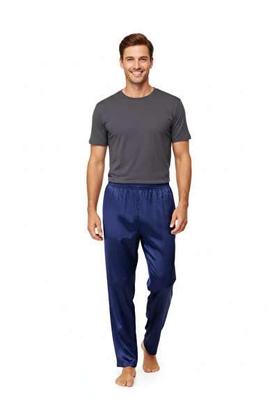 Oppland Ανδρικές πιτζάμες σατέν - μονόχρωμες, ελαστική μέση, χωρίς τσέπες, χα...