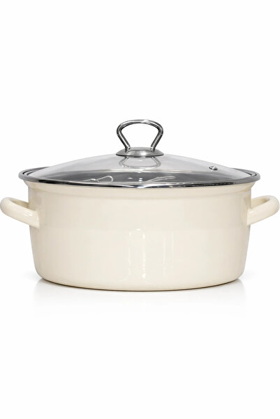 PR HOME Enameled Glass Lid Frying Pan 24 cm Cream Chrome Top