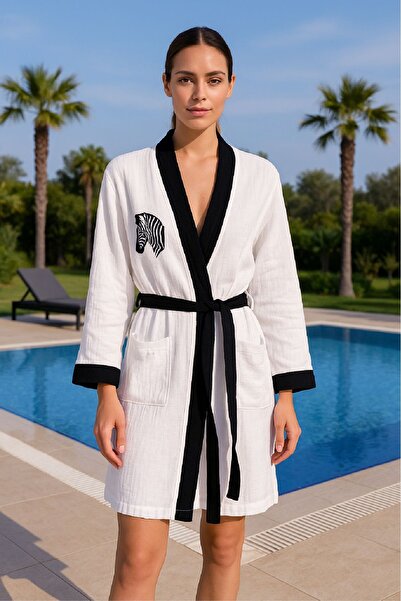 Elvya cu imprimeu Halat de baie tip kimono din muselină – Unisex |   bumbac 1...