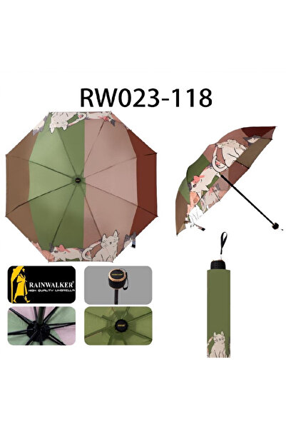 DEV 3 ADAM Kedi Desenli Yarasa Model 8 Telli Rüzgara Dayanıklı Manuel Şemsiye