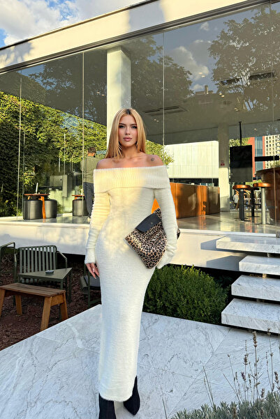 Angel Mia Yumoş Madonna Yaka Triko Elbise Vanilya