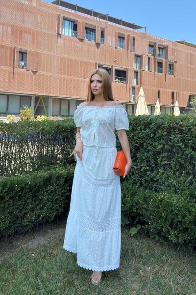 Angel Mia Σετ μπλούζα με κορδόνια εκρού