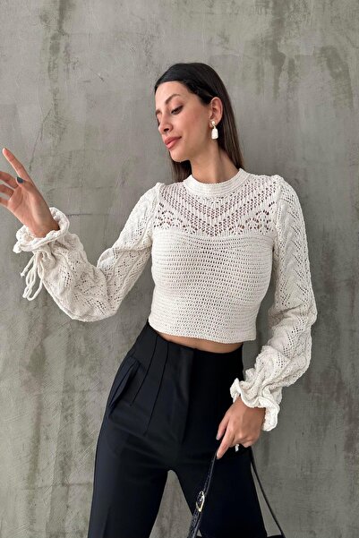 Angel Mia Bluză tricotată cu mâneci legate Ecru