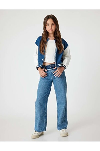 Koton Jeansjacke aus Baumwolle mit weitem Bein und Taschen