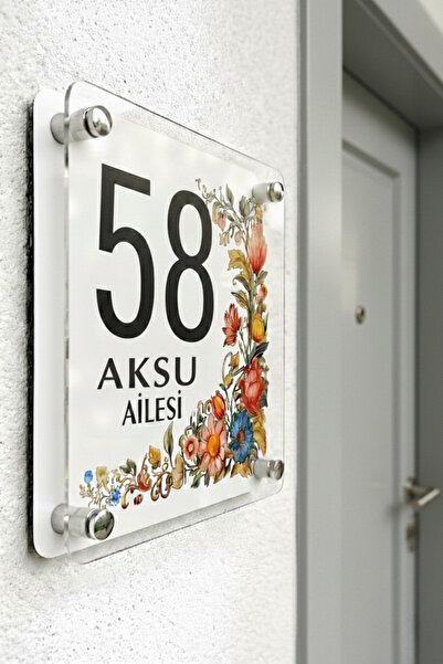 Wooden Factory Kişiye Özel Çiçekli Kapı İsimliği | Zarif Tasarım Ahşap Kapı S...