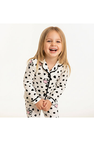 MİLAYS LİFE HOME COLLECTİON SET DE PIJAMĂ CU BUTONI CU MOTIV DE VACĂ PENTRU F...