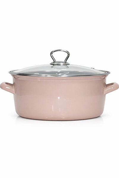 PR HOME Enameled Glass Lid Frying Pan 24 cm Light Brown with Chrome Top