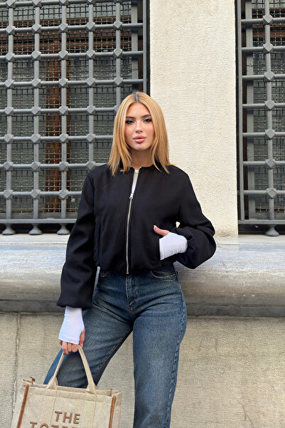 Angel Mia Zippered Bomber Cashmere Jacket Black