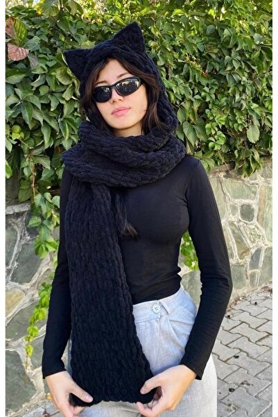 ALARA REYHAN Kedi Kulaklı Atkılı Bere Handmade Hediyelik