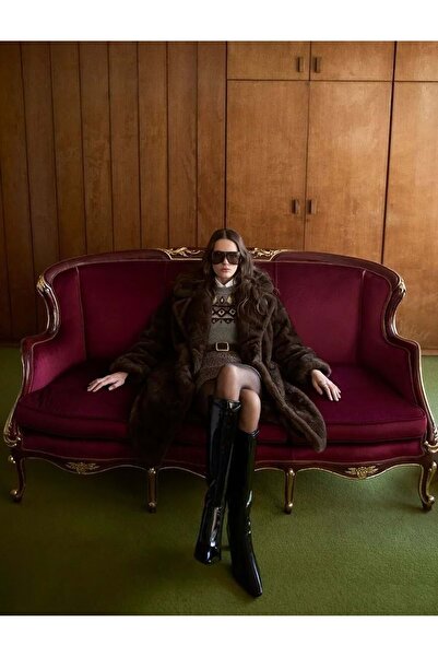 Koton Îmbrăcăminte pentru femei Palton din blană artificială cu nasturi, mâne...