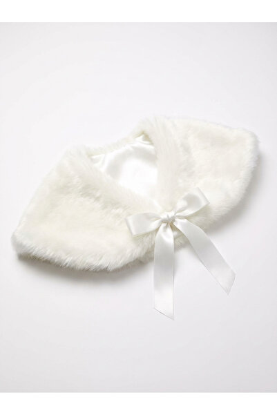 BUTİKHAPPYKİDS Kız Çocuk Beyaz Peluş Kurdela Bağlamalı Prenses Kostüm Bolerosu