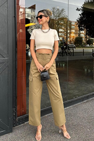 Angel Mia Pantaloni cargo cu curea Mink