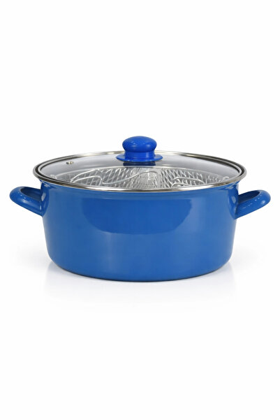 PR HOME قدر قلي بغطاء زجاجي مطلي بالمينا 24 سم لون أزرق