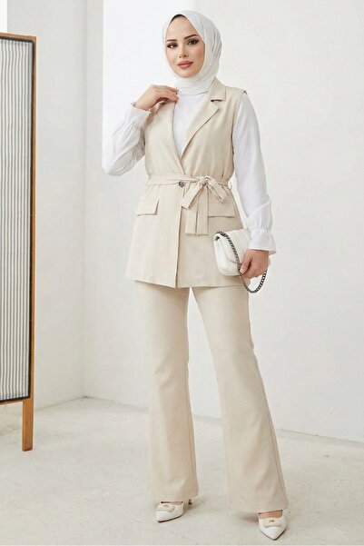 Bestenur Niyar Yelek Pantolon İkili Takım 1530 - Bej