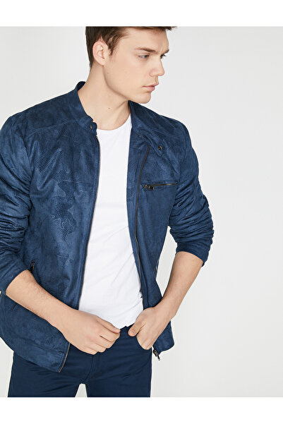 Koton Marineblau gemusterte Herrenjacke 9YAM21202HW