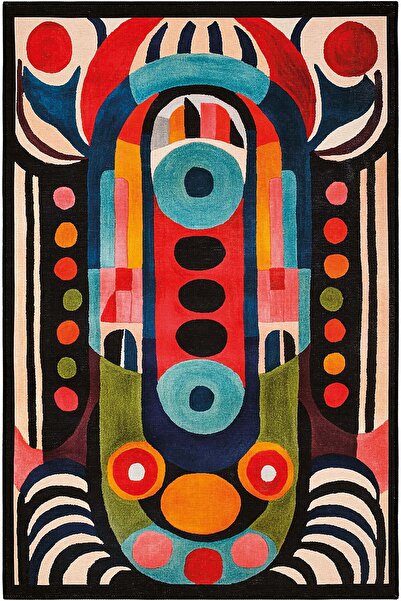 Cool Halı Lumina Renkli Soyut Desen Dekoratif Halı Püsküllü Makinede Yıkanan ...