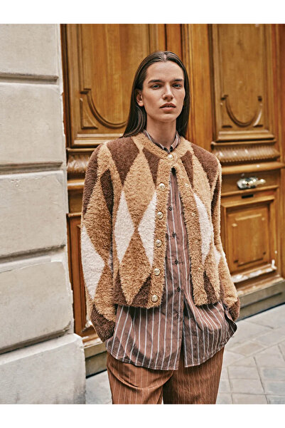 LC Waikiki Γυναικεία πλεκτή ζακέτα με λαιμόκοψη με μοτίβο μπακλαβά