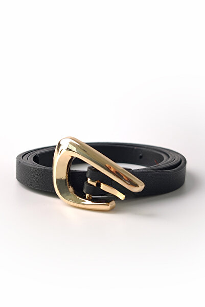 Ecrou Wave Pattern Buckle Thin Belt Black
