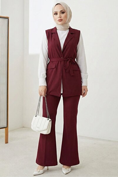 Bestenur Niyar Yelek Pantolon İkili Takım 1530 - Bordo