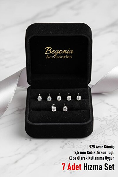 Takıparkxs 925 Ayar Gümüş Zirkon Taşlı Çivi Arkası Toplu Hızma Küpe 7 Adet Se...