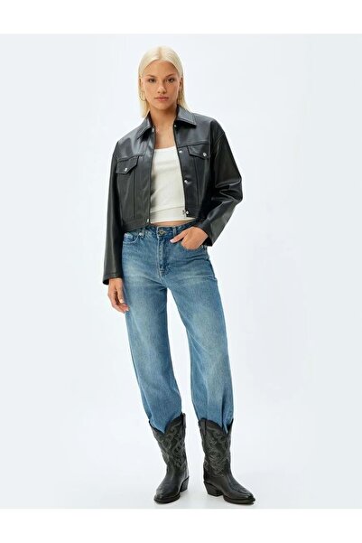Koton Suni Deri Ceket Fermuarlı Cepli 5SAK20007EW SİYAH