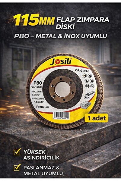 Josili 115 mm Flap Zımpara Diski P80 – Metal & İnox Uyumlu – Avuç Taşlama İçin