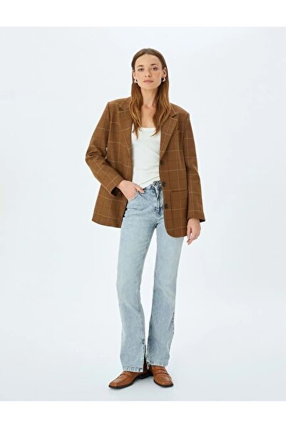 Koton Flared Slit Detailed Trousers - Slim Flare Jean 5Sal40044Md Medium Indigo