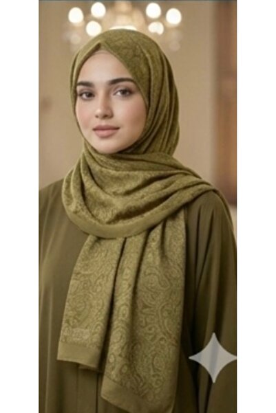JAWEL ŞAL JAWEL Kadın Etnik Desen Pamuk Jakar Şal Haki Yeşil