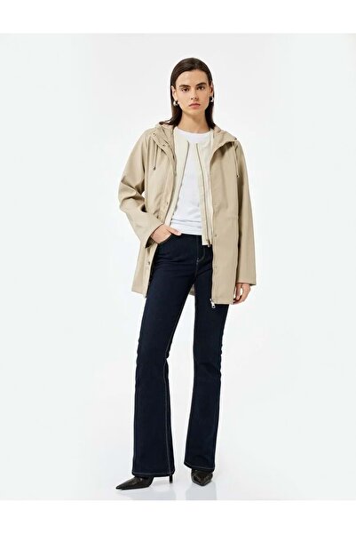 Koton Women's Clothing Pocketed, Tie-Waist, Long Sleeve, Zippered Hooded Rain...