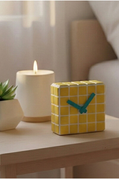 Tasarım El Yapımı Mozaik Seramik Masa Saati - Dekoratif Saat