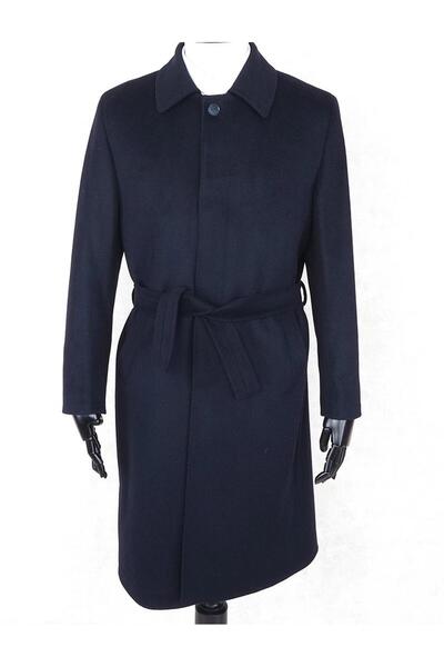 Jan Carlucci JANCARLUCCİ Erkek Yün-Kaşmir Lacivert Kuşaklı Kaşe Uzun Palto