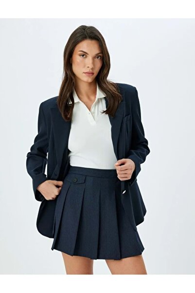 Koton Pileli talie înaltă Mini fustă pantalon scurtă 5SAK70020UW Bleumarin