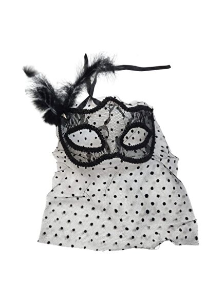 partidolu Siyah Dantelli Tüylü Wedding Arkadan Bağlamalı Dantel Peçeli Balo M...