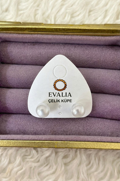 Evalia Takı İnci Küpe , İnci Top Küpe Paslanmaz Çelik 10 Mm