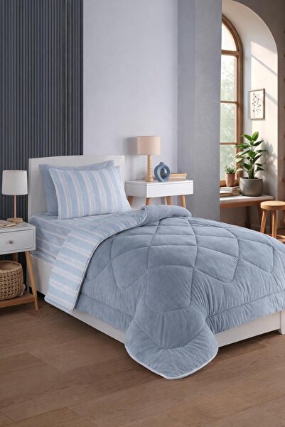 Eponj Home Single Sleeping Set Wellsoft Quilted Fluffy 3 Piece Soft Line Gray