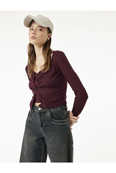 Koton Îmbrăcăminte pentru femei slim fit guler rotund Tricou cu mânecă lungă,...