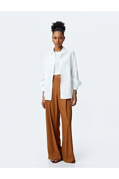 Koton Вискозен панталон Palazzo с плисирани детайли и джобове с висока талия