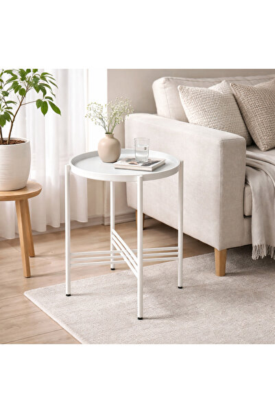 Vi Markets طاولة دائرية - معدن ابيض - أعمدة متداخلة