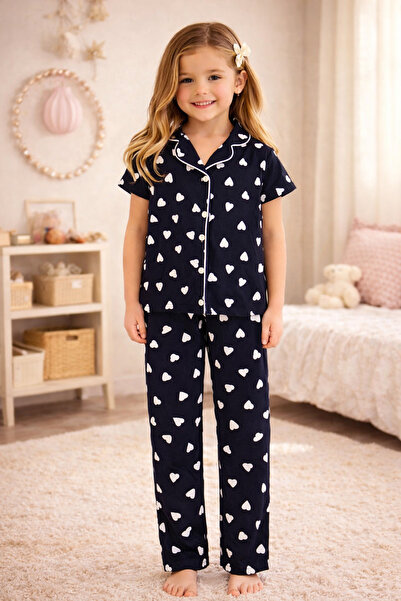 Minimoon Dievčenská bavlnená pyžamová súprava s golierom a gombíkmi.