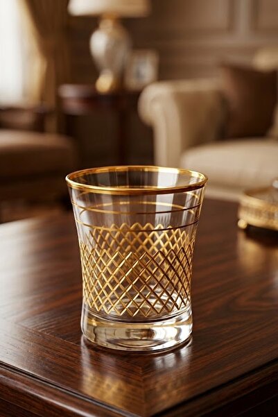 DECOSTYLE M1 Paşabahçe Square Cut Gold Plated 6-Piece Water Glass Set - Luxur...