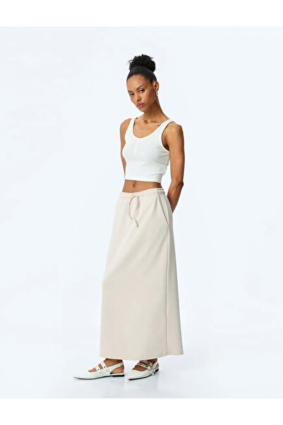 Koton Fusta midi supradimensionată în amestec modal cu dantelă în talie