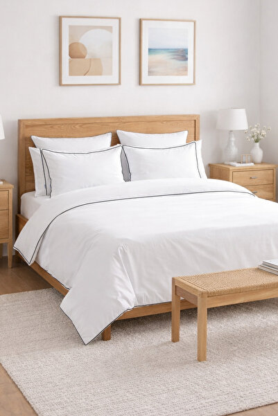 RİTMOHOME Set de husă de pilota dublă din seria Hotel, din bumbac simplu, alb...