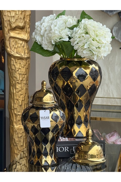 YASAR CONCEPT Fiorea Ceramic Cube Vase Set with Lid