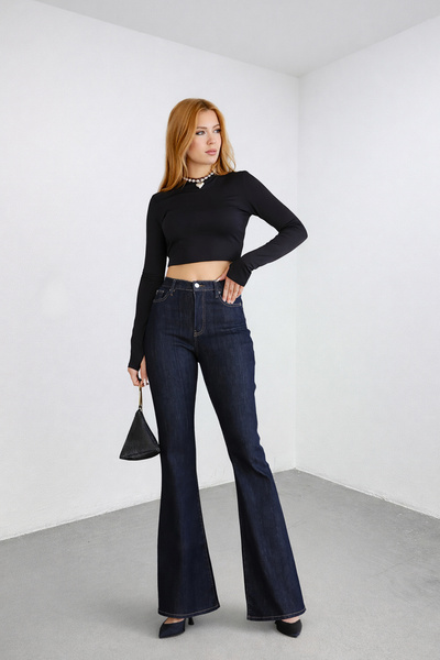 Weak Blue Dámské džínové kalhoty s vysokým pasem a španělským rozšířením noha...