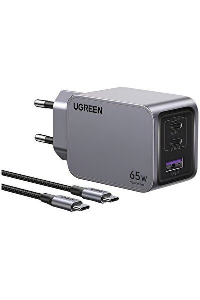 Ugreen Incarcator de retea Nexode Pro 65W, 3 porturi GaN, 2x USB-C, 1x USB-A,...