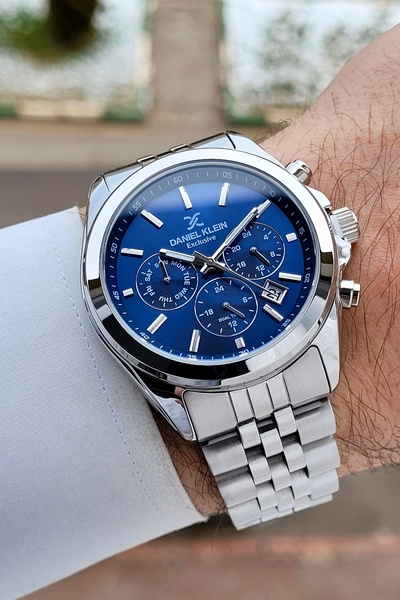 Daniel Klein Silver Navy Blue Color 42 mm Gift Packaged Internal Indicators A...