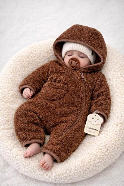 Dadamama Unisex Bebek Peluş Kulak Detaylı Fermuarlı Astronot Tulum + Hediye B...