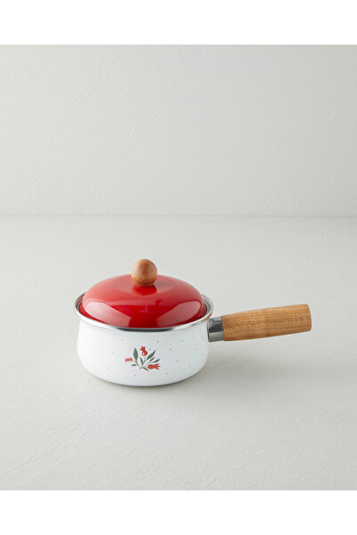 English Home Garnet Enamel Sauce Pot 1.1 L White