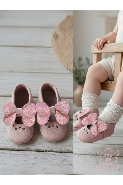 Denokids Baby Girl Booties Genuine Leather Stoned Pink Soft Sole Shoes Size 1...