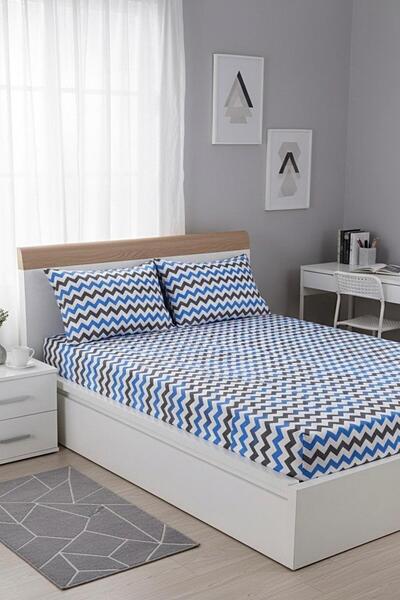 üntaş Life Διπλό Ελαστικό Σεντόνι + 2 Μαξιλαροθήκες 160x200 cm Ecmavizigzag15